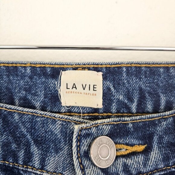 La Vie Rebecca Taylor Jeans Sz 29 Boho Patchwork Denim Straight Leg Button Fly - Picture 2 of 15